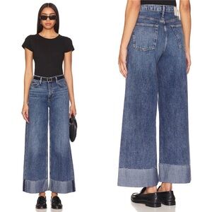 Rag Bone Sofie Crop Wide Leg Jeans Fold Over Hem Fray Womens 28 Blue High Rise